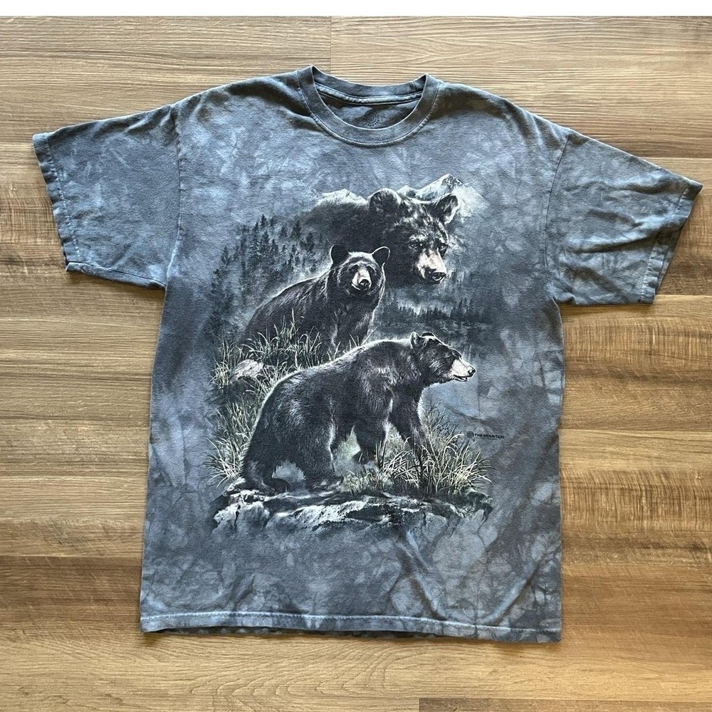 The Mountain Shirt Mens XL Gray Bears Forest Graphic Tie Dye Nature Wildlife Tee